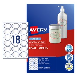 Avery Oval Laser Ijet Labels 18 Sht 63.5x42.3mm Diam Clear Pack of 10